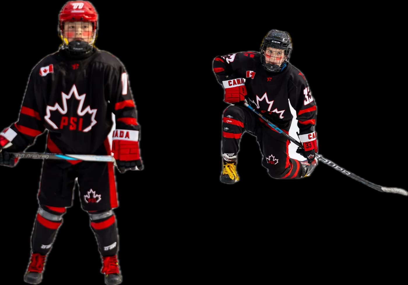 A PSI player skating with the puck, stick down
